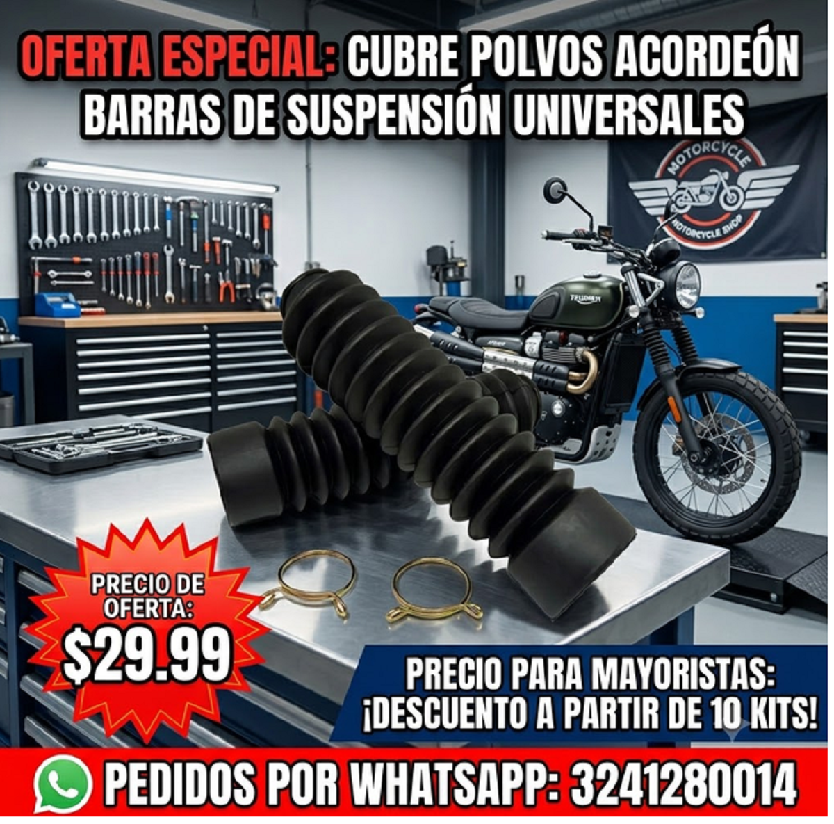 Par Cubre Polvos para Motocicleta Acordeon Barras Suspension Universales